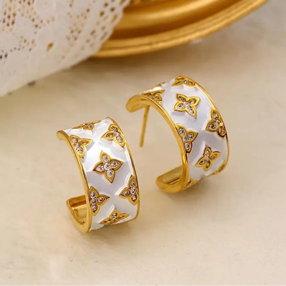 Elegant Gold and White Hoop Earrings